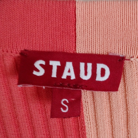 Staud Shoko Colorblock Bittersweet peach button up sweater dress size small - Picture 7 of 13